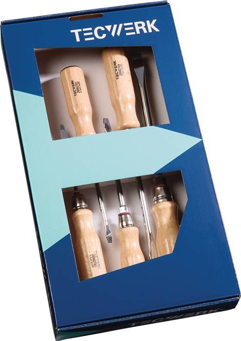 Schraubendrehersatz 5-tlg.Schlitz Holzgr.Rundkl.m.6-Kant-Ansatz TECWERK