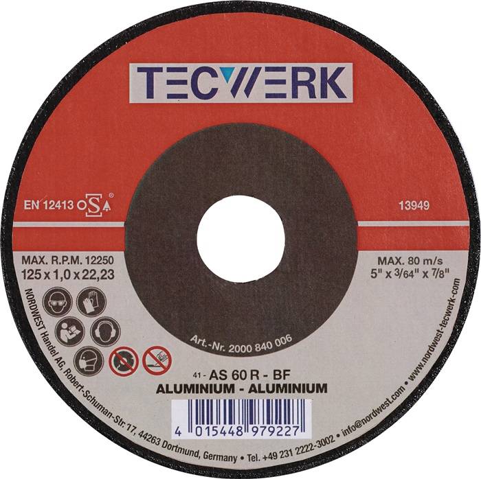 Trennscheibe ALU D125x1mm ger.Alu.Bohr.22,23mm TECWERK