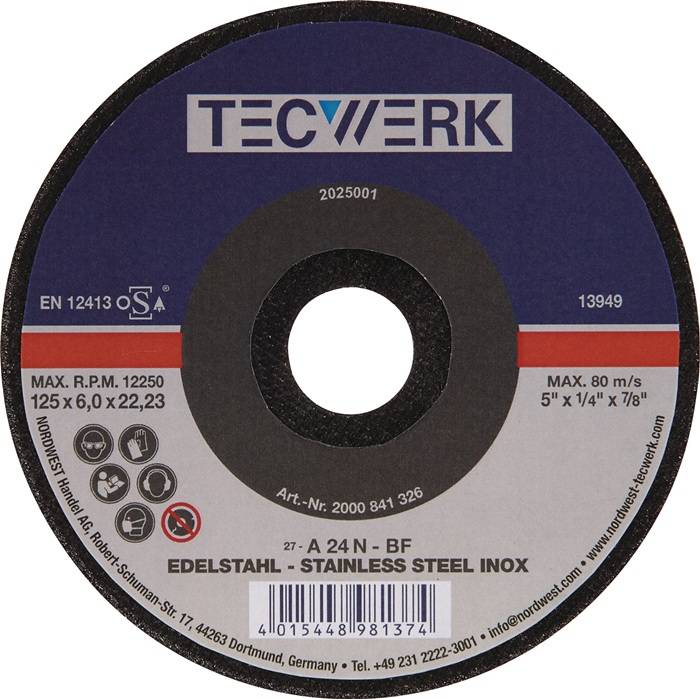 Schruppscheibe INOX D115xS6mm gekr.INOX Bohr.22,23mm TECWERK