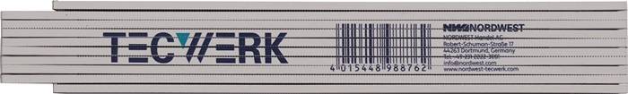 Gliedermaßstab L.2m mm/cm EG III Ku.weiß TECWERK