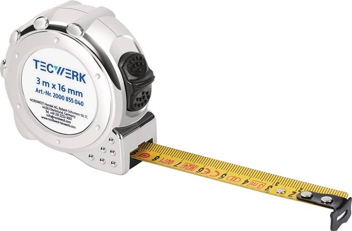 Taschenrollbandmaß L.8m B.25mm mm/cm EG II Ku.CR TECWERK