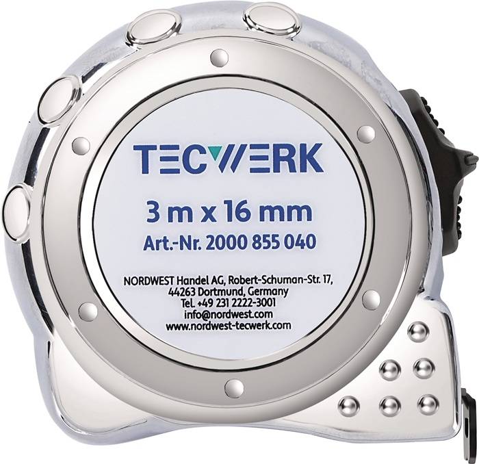Taschenrollbandmaß L.3m B.16mm mm/cm EG II Ku.CR TECWERK