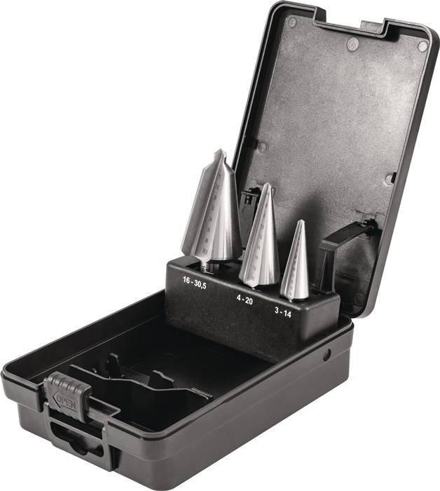 Blechschälbohrersatz 3-14/4-20/16-30,5mm HSS 3tlg.Ku.-Kass.TECWERK