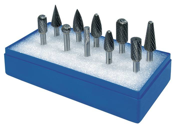 Frässtiftesatz Schaft-D.6mm 10-tlg.HM Kreuz Ku.-Kass.TECWERK