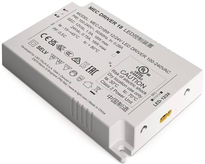 LED Konverter 100-240 V/AC 12+24V DC L.110mm 18 W weiß glatt L&S
