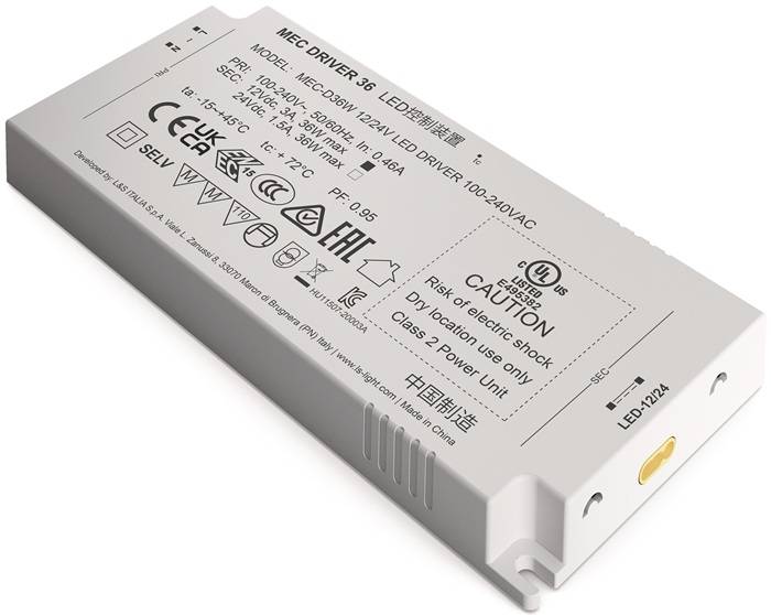 LED Konverter 100-240 V/AC 12+24V DC L.160mm 36 W weiß glatt L&S