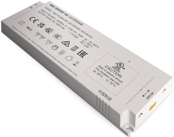 LED Konverter 100-240 V/AC 24V DC L.210mm 120 W weiß glatt L&S