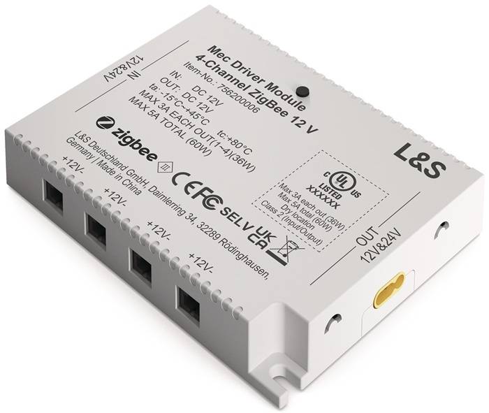 Funktionsmodul Mec Driver 4 Kanäle m.je 1 LED Ausgang 12V DC L.98,3mm L&S