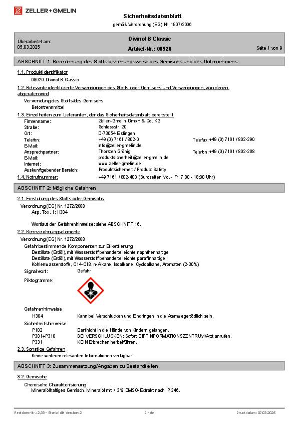 Betontrennmittel B Classic farblos-gelblich 25l Kanister DIVINOL