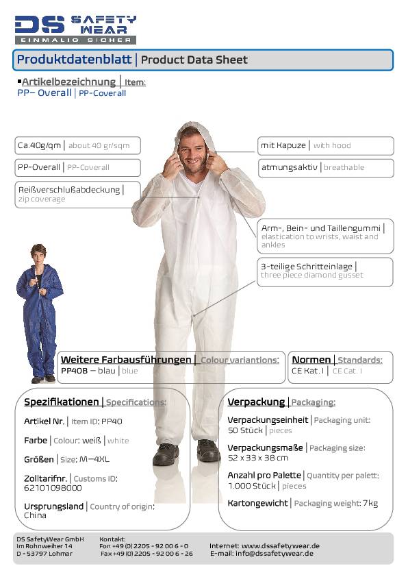 Einwegoverall Gr.XL weiß PSA I DS SafetyWear