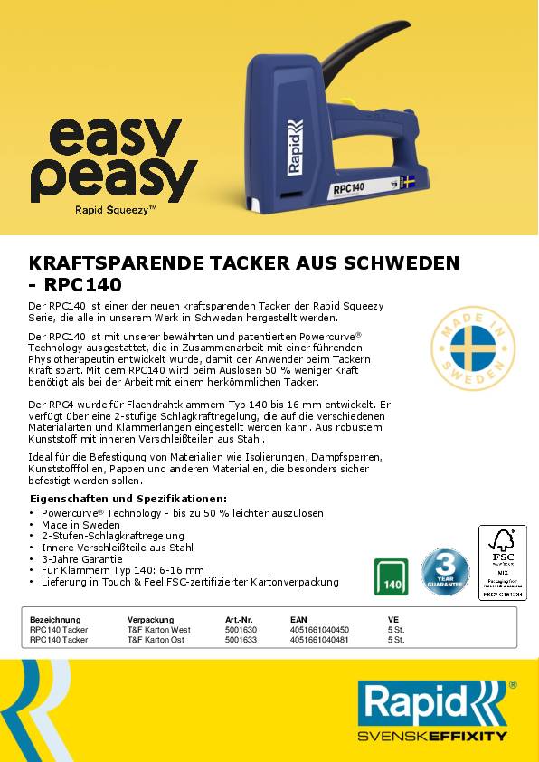 Handtacker RPC140 schlagfester ABS-Ku.RAPID