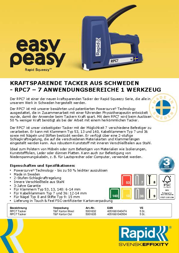 Handtacker RPC7 schlagfester ABS-Ku.RAPID