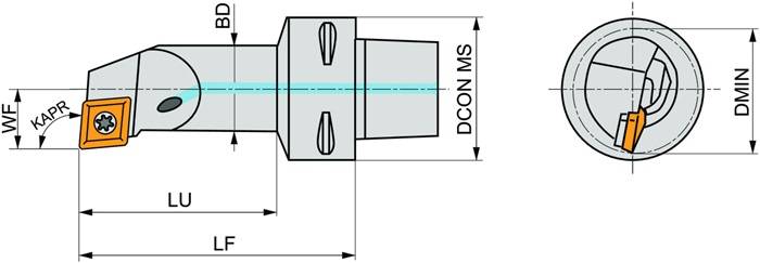Klemmhalter ISO C3-SCLCR-11065-09 D.32mm m. Polygonkupplung Rechtslauf