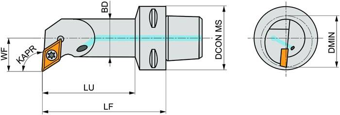 Klemmhalter ISO C3-SDUCR-11065-07 D.50mm m. Polygonkupplung Rechtslauf