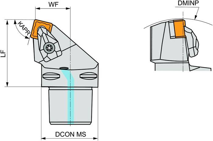 Klemmhalter ISO C4-DSRNR-22050-12 D.40mm m. Polygonkupplung Rechtslauf