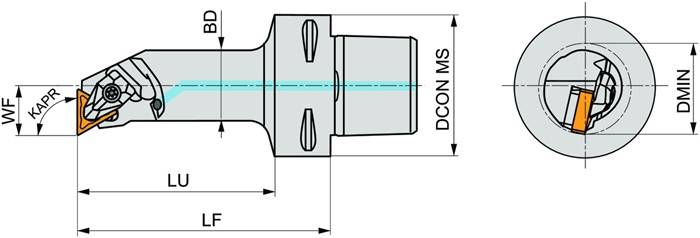 Klemmhalter ISO C4-DTFNR-17090-16 D.40mm m. Polygonkupplung Rechtslauf