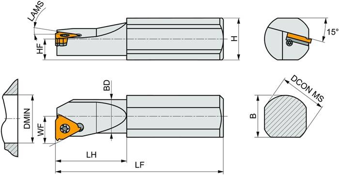 Bohrstange ISO SIR 2325 Q 16 D.25mm Rechtslauf PRAMET