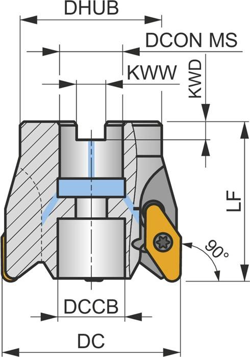 Schulterfräser ISO 50A03R-S90VC22C D.22mm Rechtslauf Schneid-D.50mm PRAMET