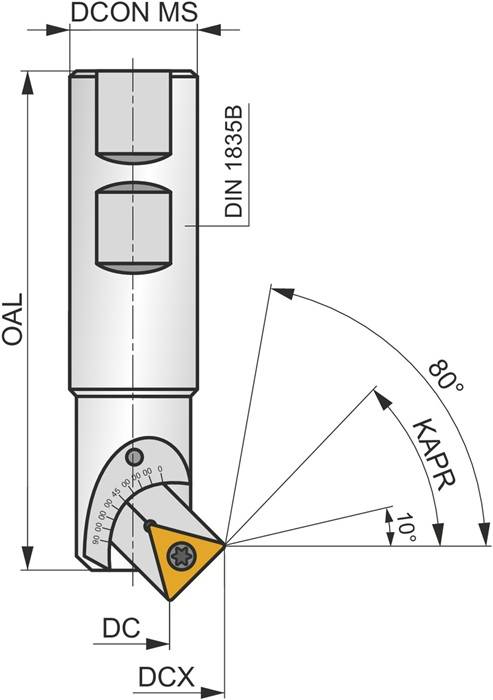 Fasenfräser ISO 2636-05-25 D.25mm Rechtslauf Schneid-D.31mm PRAMET