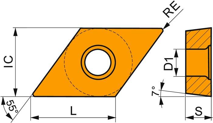 Drehwendeschneidplatte ISO DCGT 11T302F-AL:HF7 Bohrungs-D. 4,4mm Farbe Silber