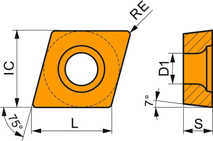 Drehwendeschneidplatte ISO ECMT 080304E-FM2:T7325 D. 3,4mm MT-CVD beschichtet