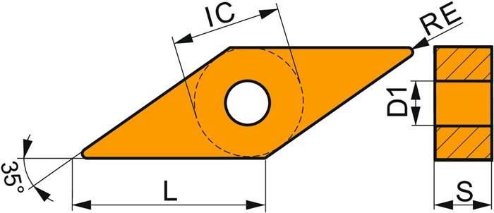 Drehwendeschneidplatte ISO VNGA 160404 T01020:TC100 Bohrungs-D. 3,81mm PRAMET