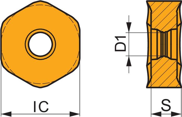 Fräswendeschneidplatte ISO HNGX 0906ANSN-R:M8340 D.4,9mm PVD beschichtet Gold