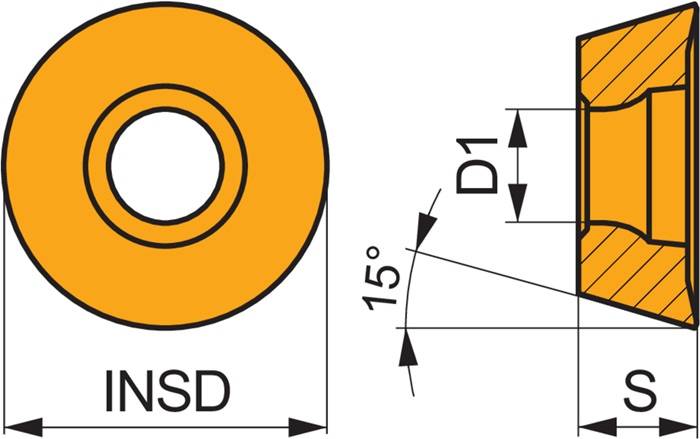 Fräswendeschneidplatte ISO RDMT 120500SN-R:M8340 D.5,5mm PVD beschichtet Gold