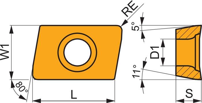 Fräswendeschneidplatte ISO XPHT 160412S:M8340 D.4,4mm PVD beschichtet PRAMET
