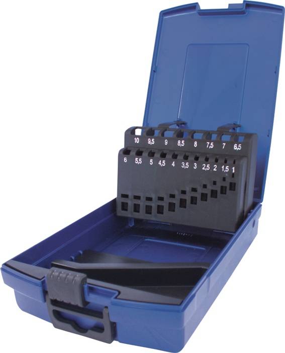Leerkassette f.Spiralbohrer DIN 338 Abm.1-10mm steig.um 0,5mm 19-tlg.Ku.TECWERK
