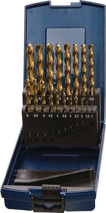 Spiralbohrersatz DIN 338 TypN D.1-5,9x0,1mm HSS TiN 50tlg.Ku.-Kass.TECWERK