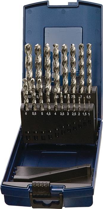 Spiralbohrersatz DIN 338 Typ VA D.1-10x0,5mm HSS-Co 19tlg.Ku.-Kass.TECWERK
