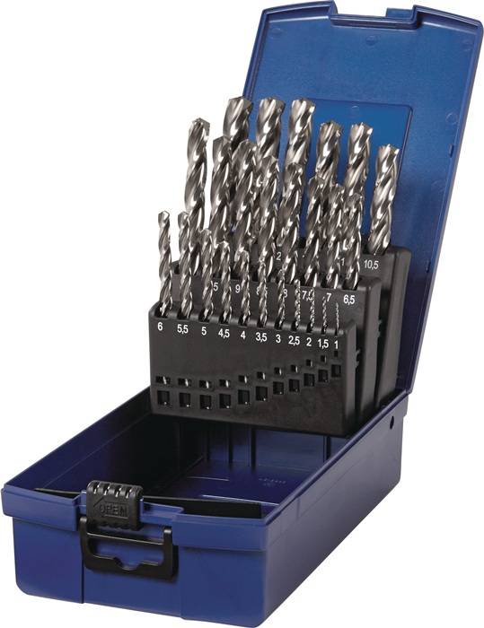Spiralbohrersatz DIN 338 TypN Z3 D.1-13x0,5mm HSS-Co5 25-tlg.Ku.-Kass.TECWERK