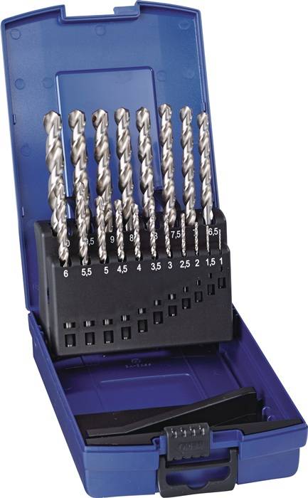 Spiralbohrersatz DIN 338 Typ W D.1-10x0,5mm HSS 19tlg.Ku.-Kass.TECWERK