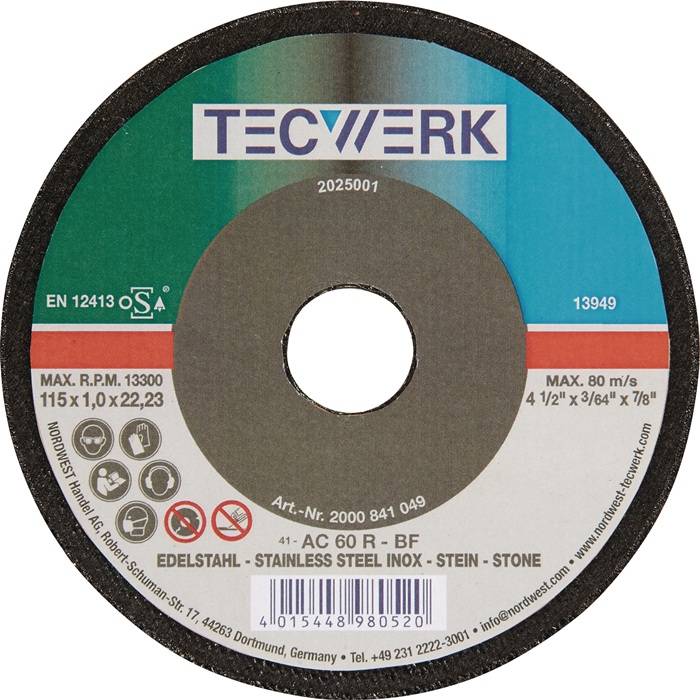 Trennscheibe D125x1mm ger.STA/STE Bohr.22,23mm TECWERK