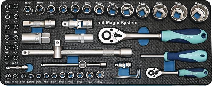 Steckschlüsselsatz 55-tlg.1/4+1/2 Zoll SW 4-32mm Z.72/72 6KT TECWERK