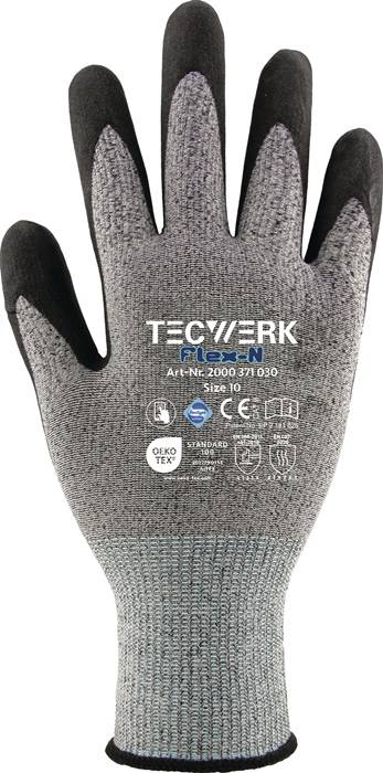 Handschuhe FlexN Gr.9 grau/schwarz EN 388 PSA II TECWERK