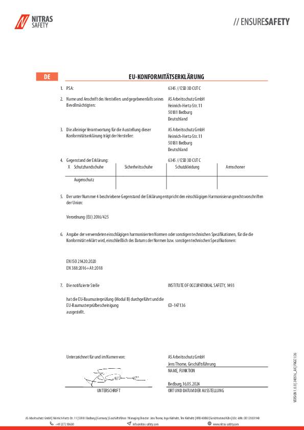 Schnittschutzhandschuhe ESD 3D CUT C Gr.10 anthrazit/schwarz EN 388 PSA II