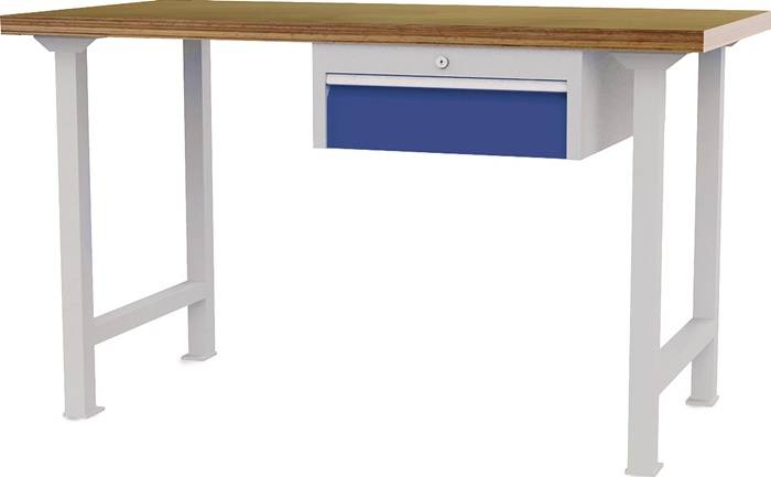 Werkbank B1500xT750xH790-1140mm Buche-Multiplex lichtgrau/signalblau 1Schubl.