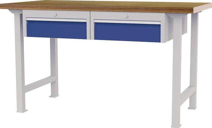 Werkbank B1500xT750xH790-1140mm Buche-Multiplex lichtgrau/signalblau 2Schubl.