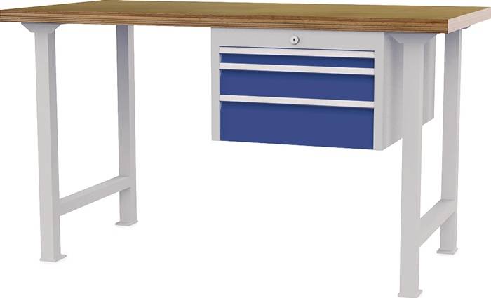 Werkbank B1500xT750xH790-1140mm Buche-Multiplex lichtgrau/signalblau 3Schubl.