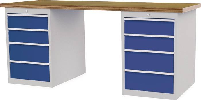 Werkbank B2000xT750xH859mm Buche-Multiplex lichtgrau/signalblau 8Schubl.