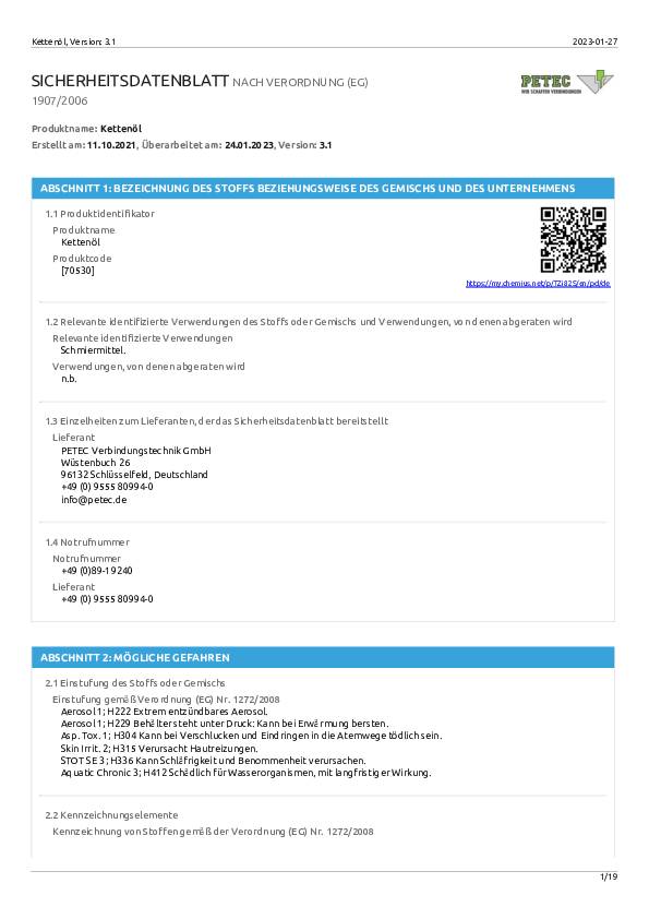 Kettenöl Wet Lube 100ml transp.Spraydose PETEC