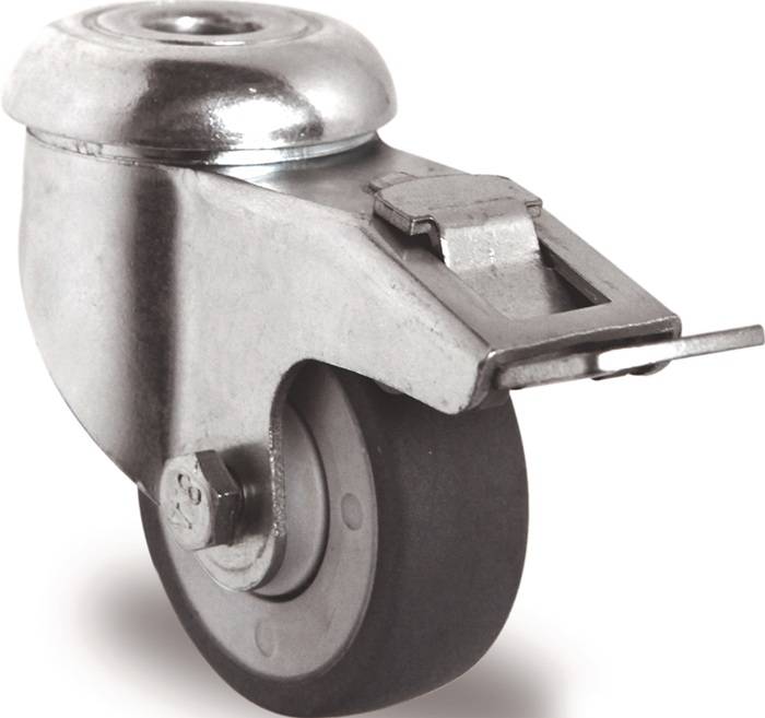 Lenkrolle m.Festst.D.50mm Trgf.50kg m.Rückenloch 11mm Kugell.Gum.grau TECWERK