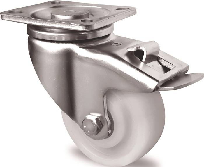 Schwerlast-Lenkrolle D.75mm Trgf.300kg m.Festst.PA 100x85mm weiß TECWERK