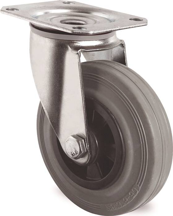 Lenkrolle D.80mm Trgf.70kg m.Platte PP Rollenlager VG grau TECWERK