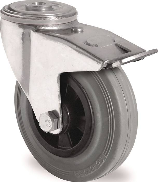 Lenkrolle m.Festst.D.125mm Trgf.100kg m.Rückenloch Rollenlager VG grau TECWERK