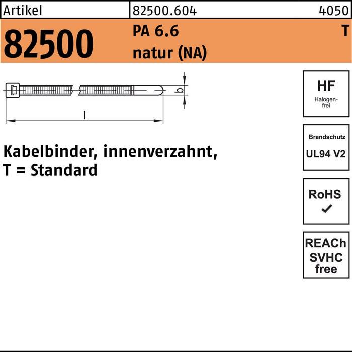Kabelbinder R 82500 innenverz. 7,6x225/55 PA 6.6 natur 50St HELLERMANNTYTON