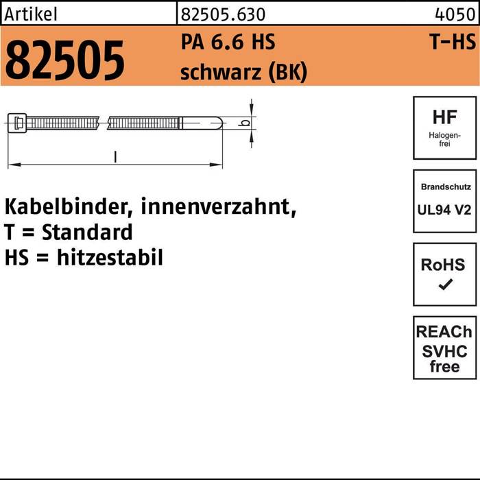Kabelbinder R 82505 innenverz. 7,6x760 /220 PA 6.6 HS sw 50St. HELLERMANNTYTON