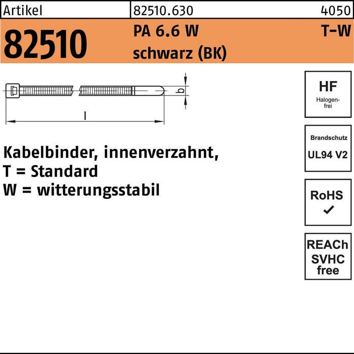 Kabelbinder R 82510 innenverz. 7,6x365 /100 PA 6.6 W sw 100St. HELLERMANNTYTON